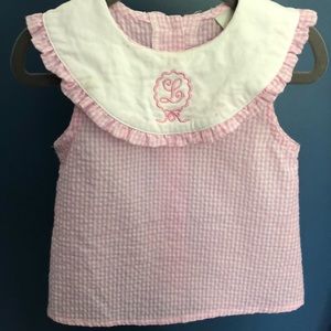 Pink & white gingham monogrammed L top - 18mo